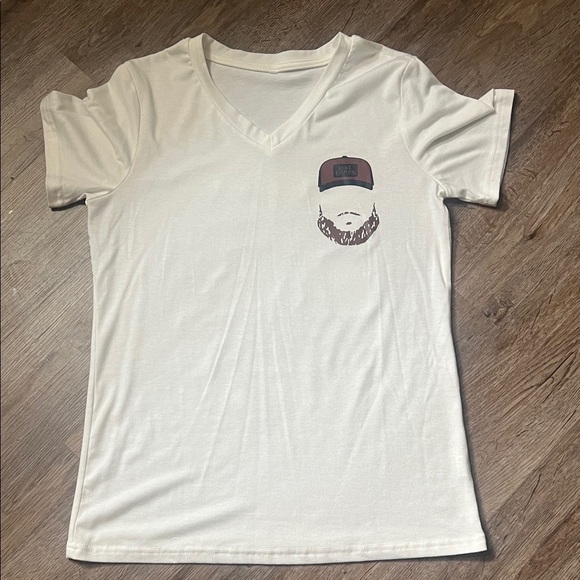 White V-Neck T-Shirt with Graphic - Picture 1 of 4